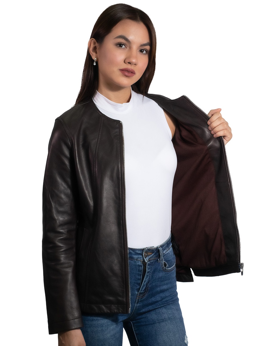 Chamarra casual ninewestimpermeable de piel para mujer