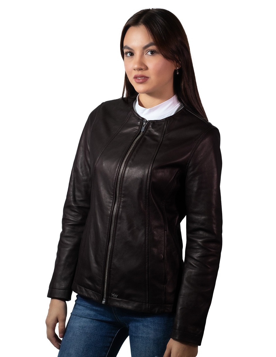 Chamarra casual ninewestimpermeable de piel para mujer
