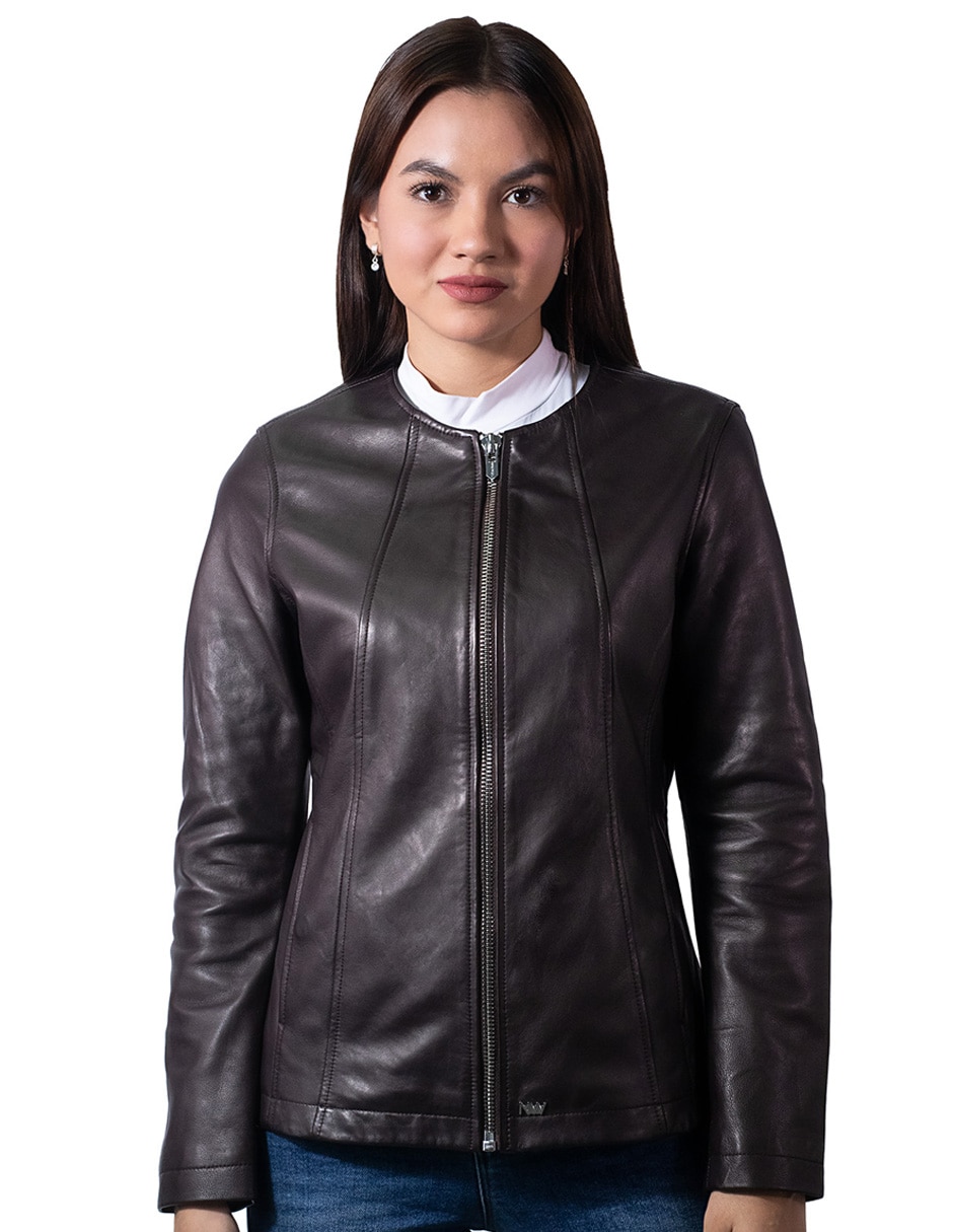 Chamarra casual ninewestimpermeable de piel para mujer