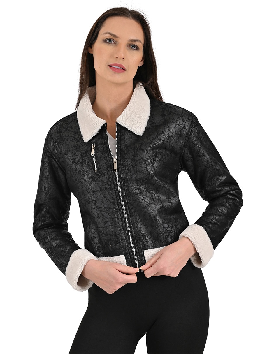 Chamarra casual de piel para mujer