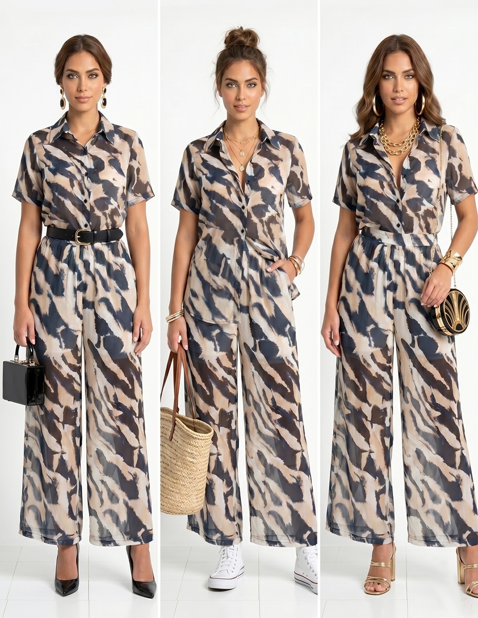 Business casual kosauki moda animal print de chifón para mujer