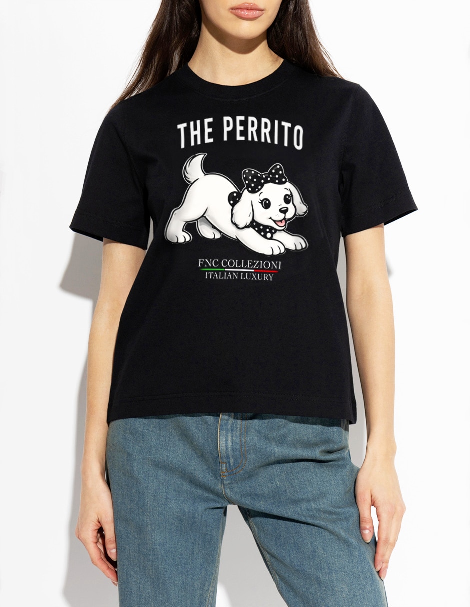 Playera manga corta the perrito cuello redondo para mujer