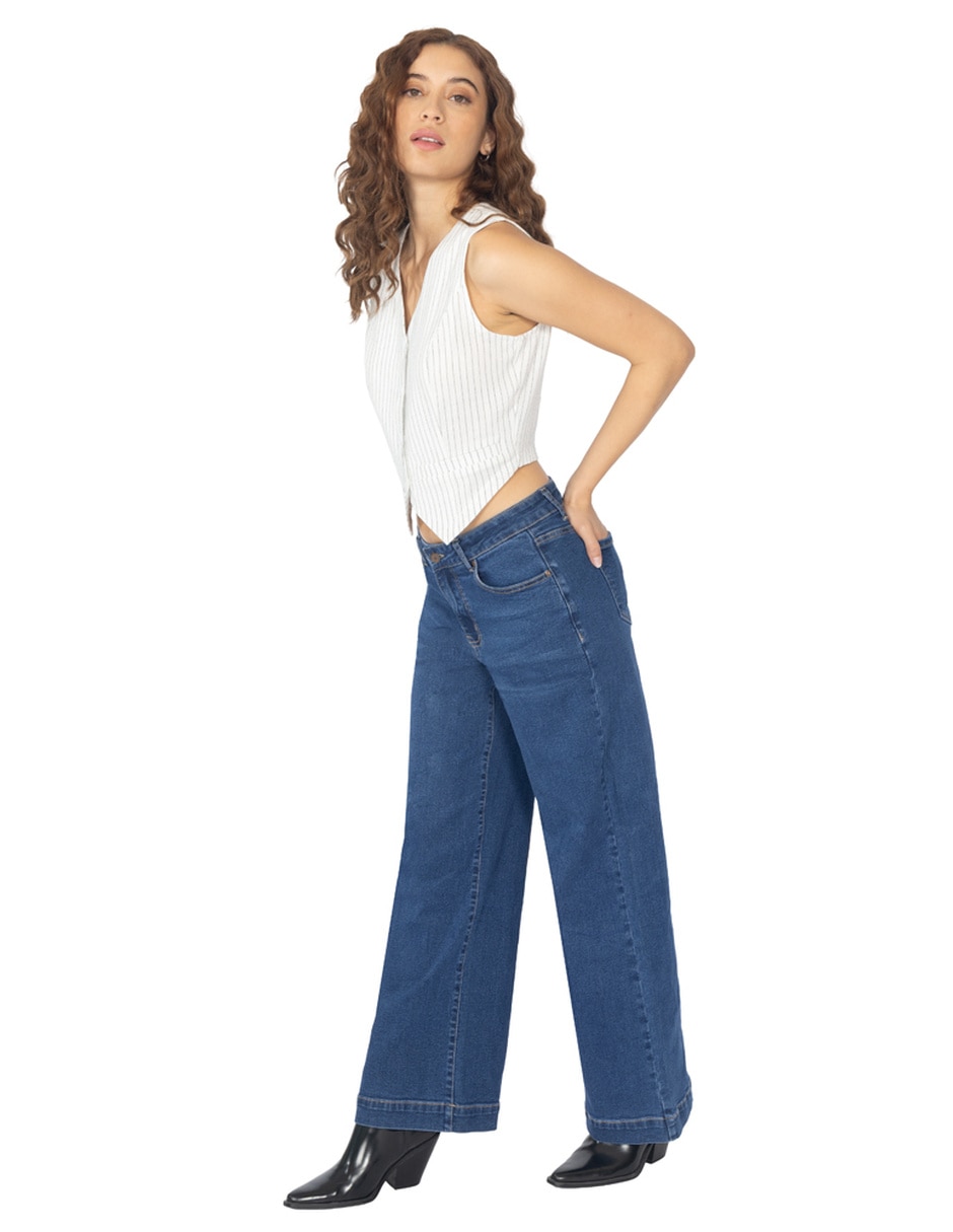Jeans regular wide leg quarry jeans wide leg para mujer quarry corte cintura para mujer