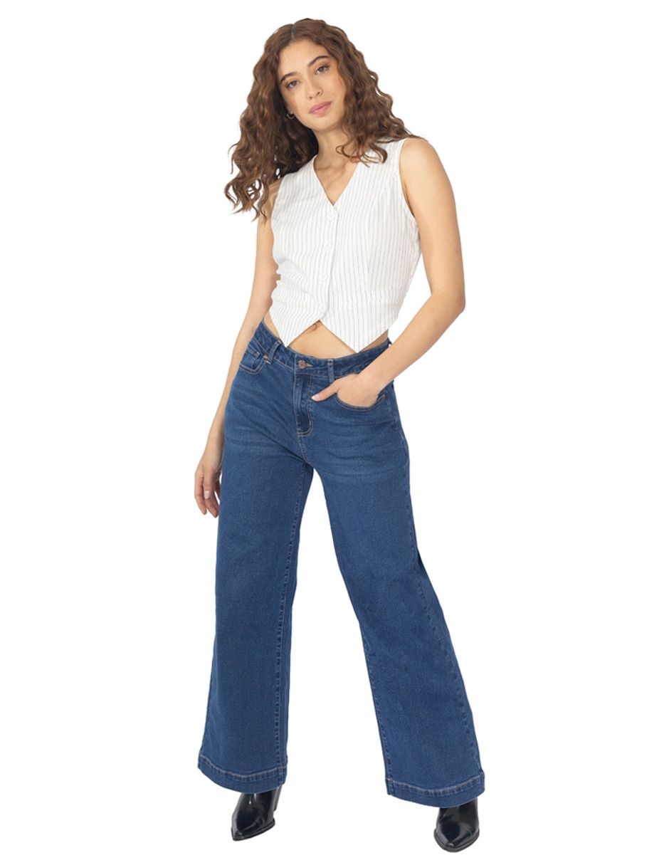 Jeans regular wide leg quarry jeans wide leg para mujer quarry corte cintura para mujer