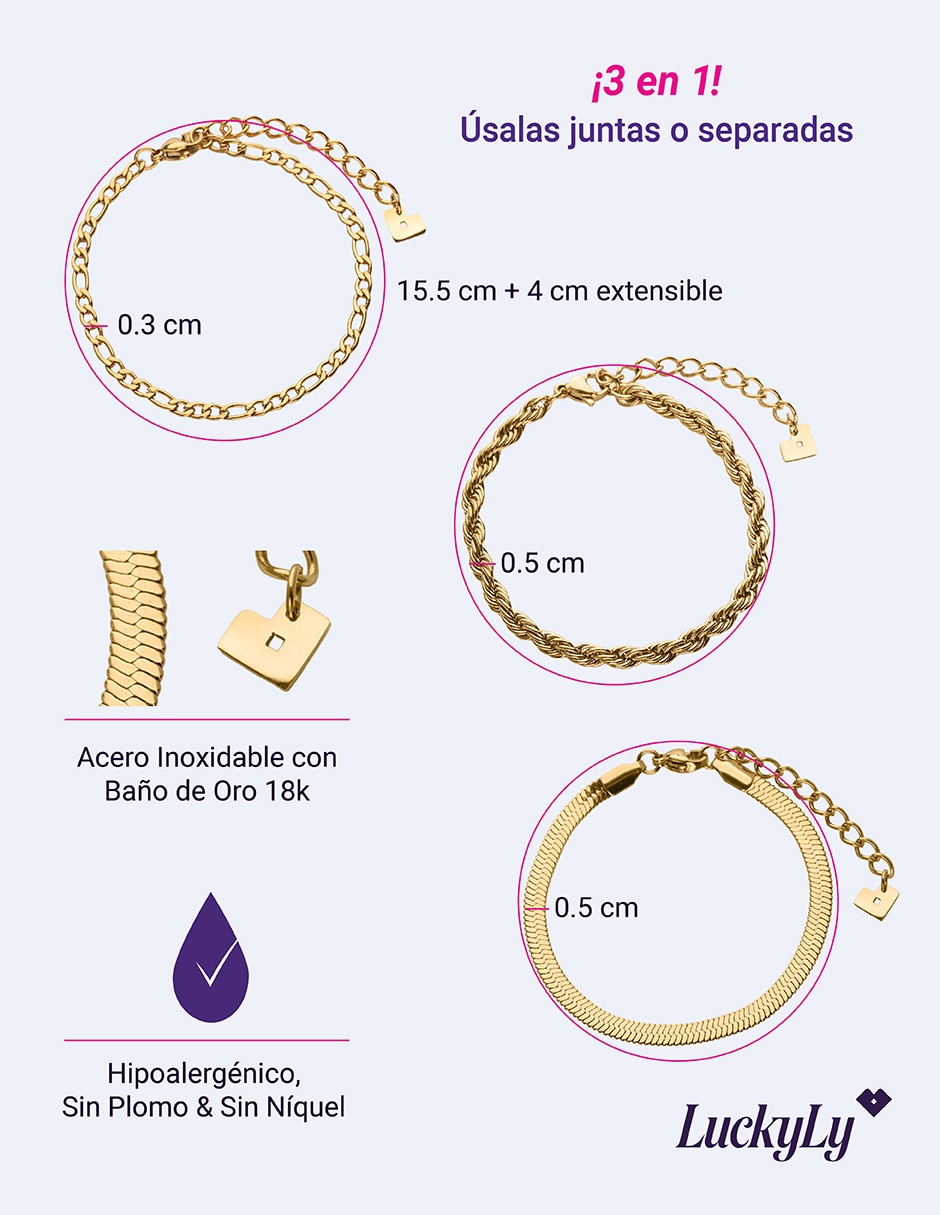 Set pulsera con baño de oro 18 k Soma 6