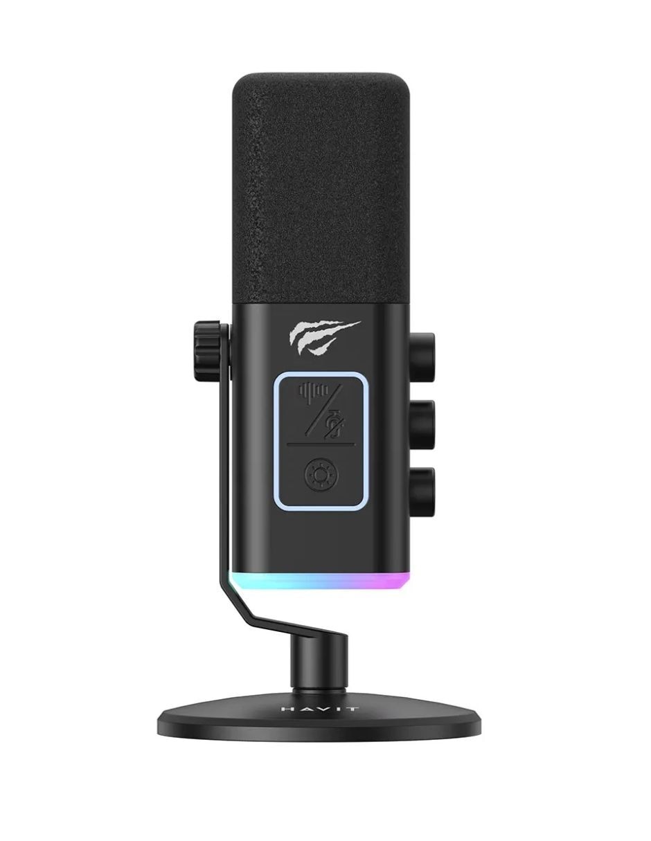 Micrófono gamer Micrófono Gamer GK71, Luz RGB, Cancelación de ruido y tecla de silencio táctil alámbrica