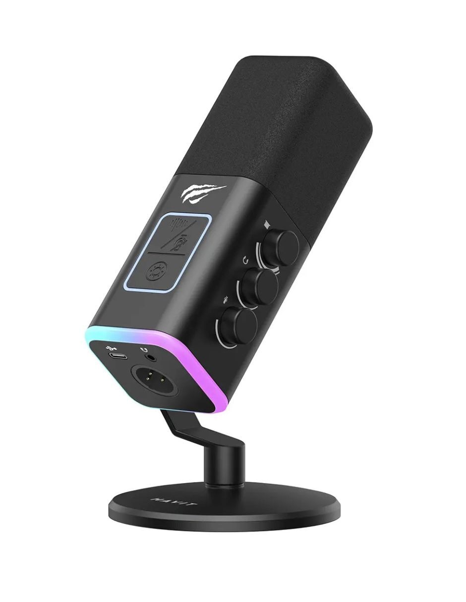 Micrófono gamer Havit Micrófono Gamer GK71, Luz RGB, Cancelación de ruido y tecla de silencio táctil alámbrica