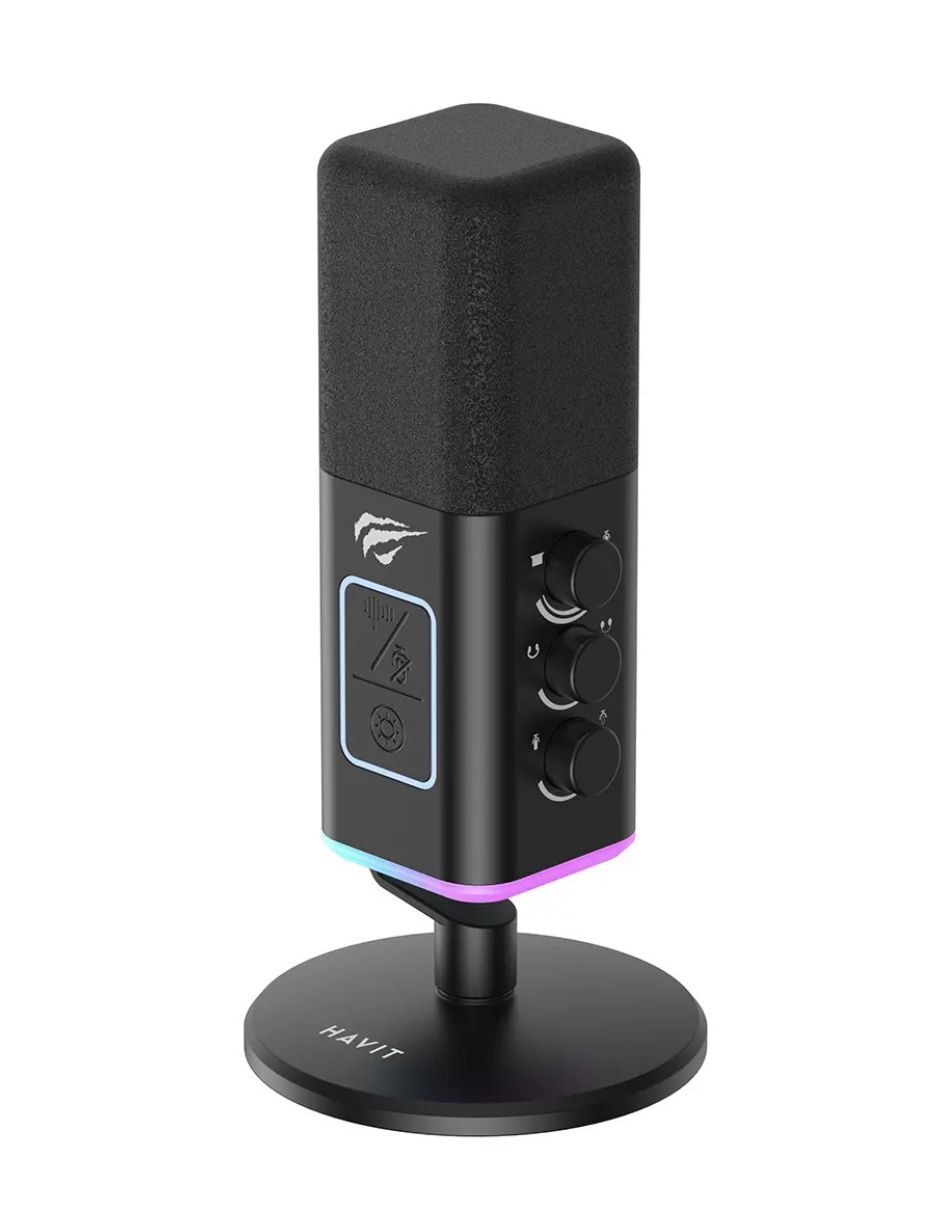 Micrófono gamer Havit Micrófono Gamer GK71, Luz RGB, Cancelación de ruido y tecla de silencio táctil alámbrica