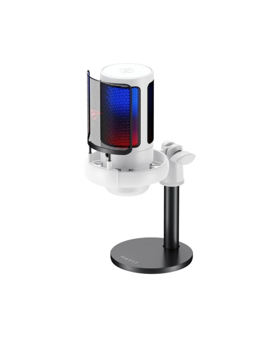 Micrófono gamer Havit GK50, RGB - Cardioide - Cancelación de ruido - USB tipo C + 3,5 mm alámbrica
