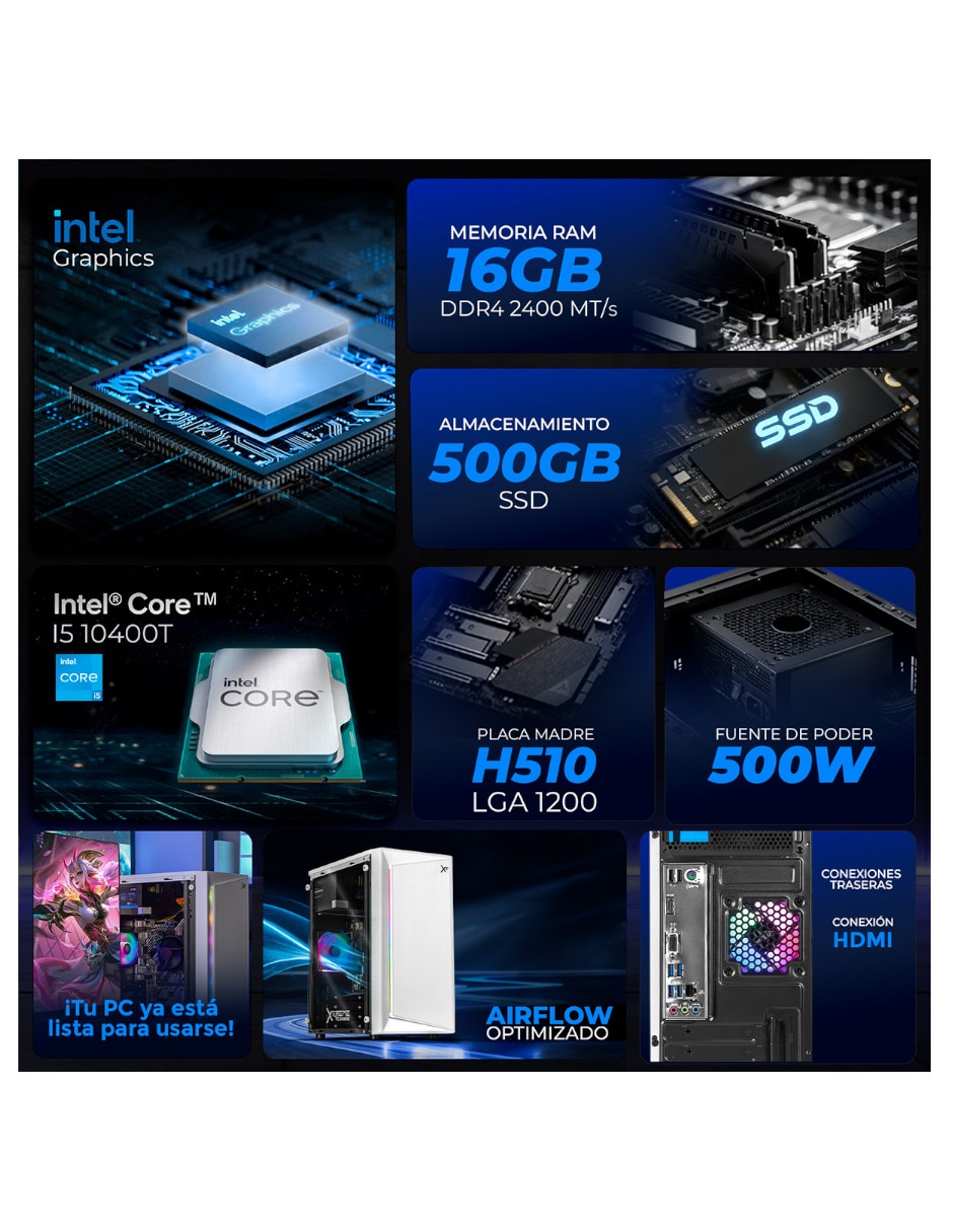 Computadora gamer XTPCI516GBHD630MSW 23.8 pulgadas Full hd Intel core i5 Intel UHD 630 16 GB RAM 500 GB SSD 2
