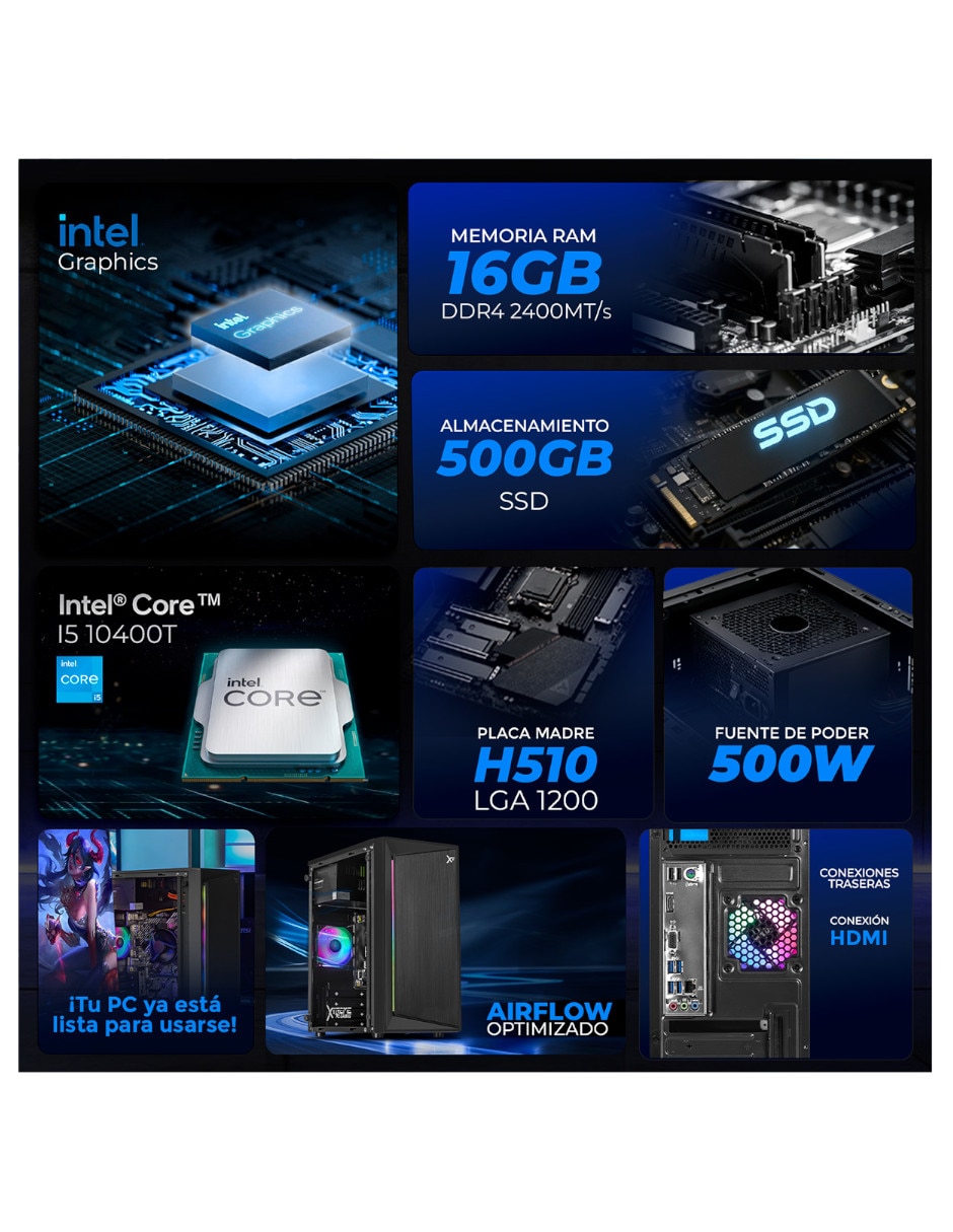 Computadora gamer XTPCI516GBHD630SG Intel core i5 Intel uhd 630 16 GB RAM 500 GB SSD 2