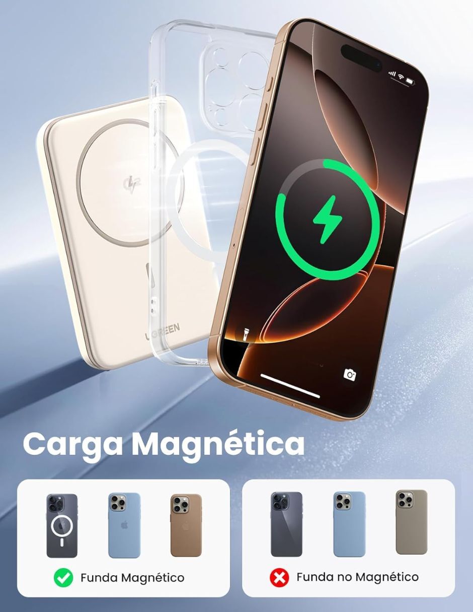Batería portátil ugreen 5000 mah power bank ugreen magsafe mini 5000mah usb c 15w blanco