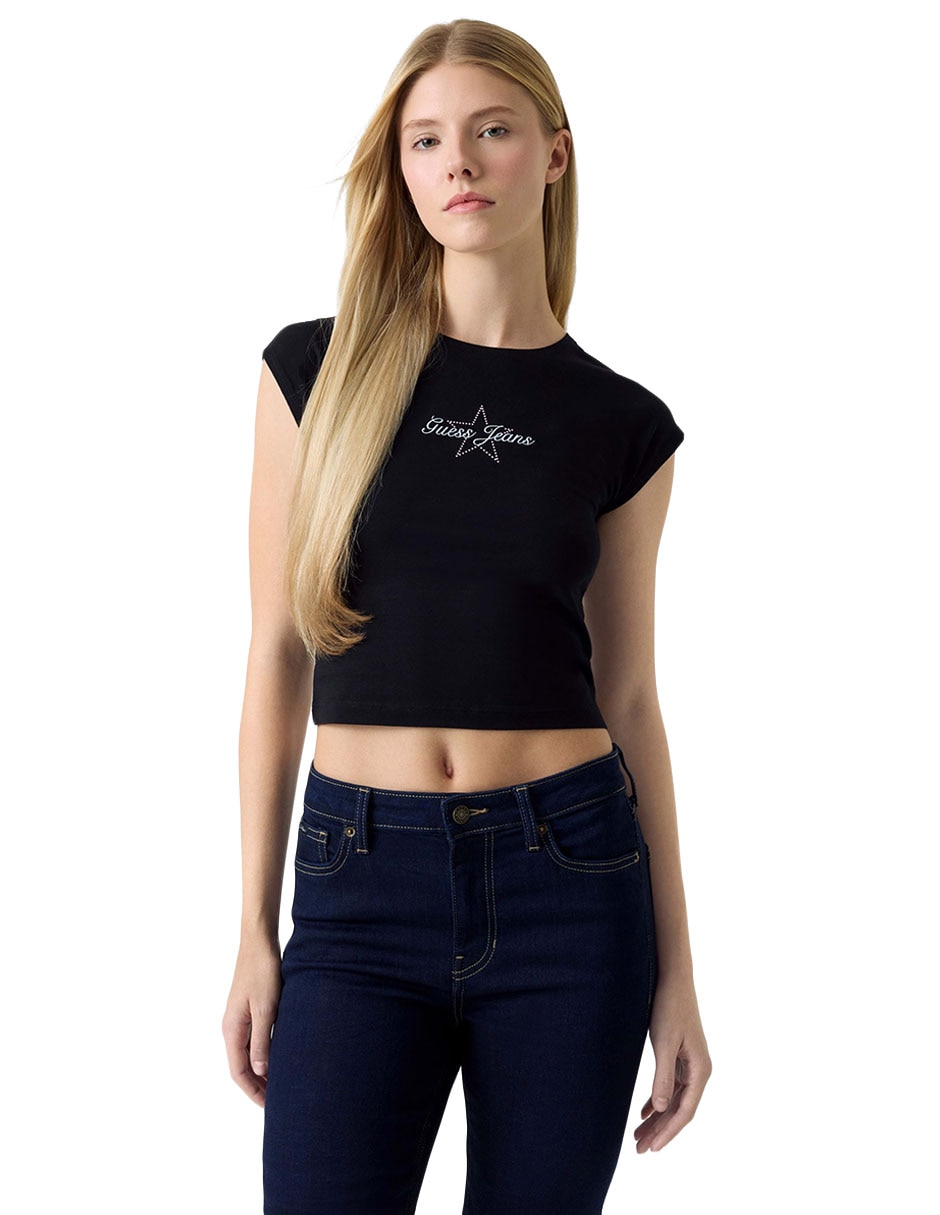 Playera manga corta guess jeans star baby cuello redondo para mujer