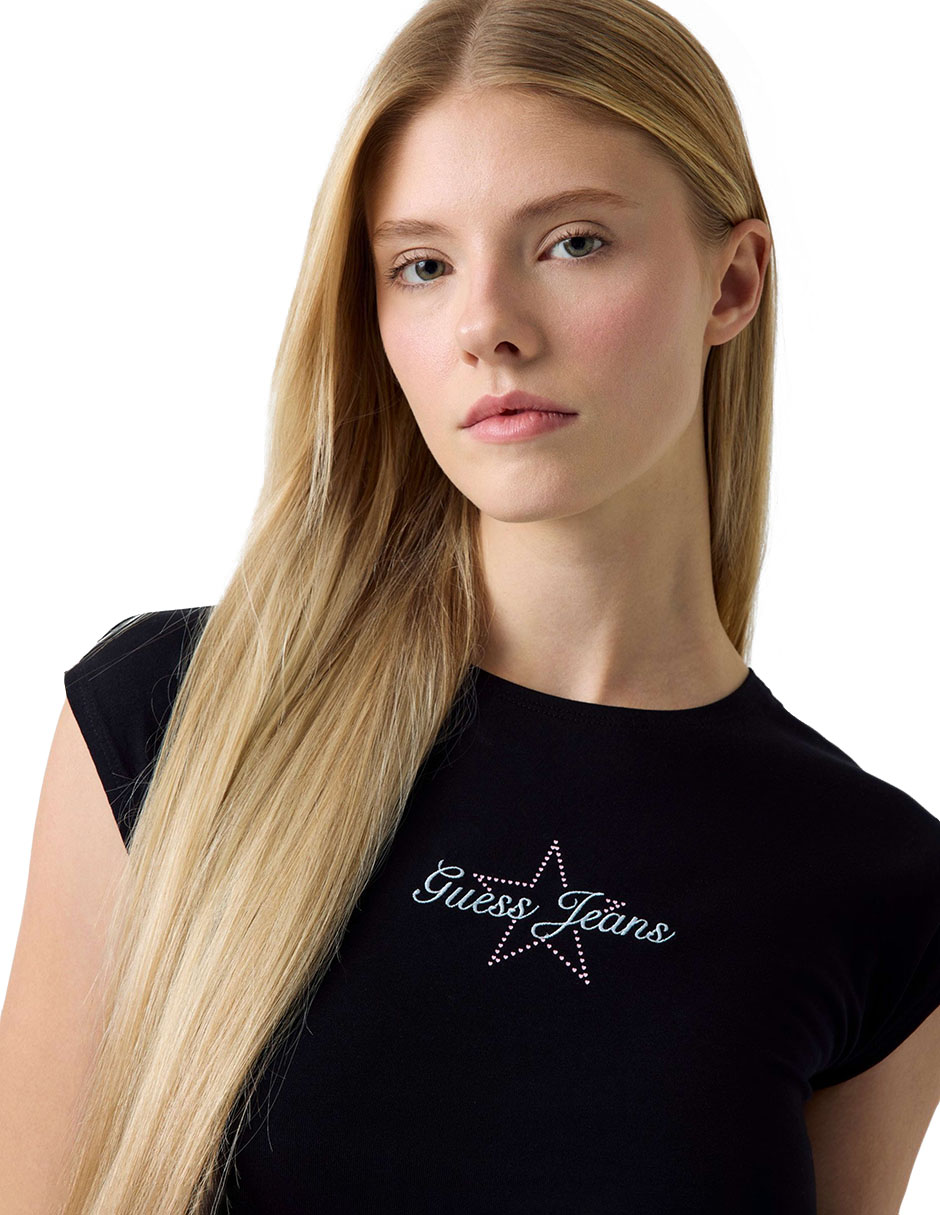 Playera manga corta guess jeans star baby cuello redondo para mujer