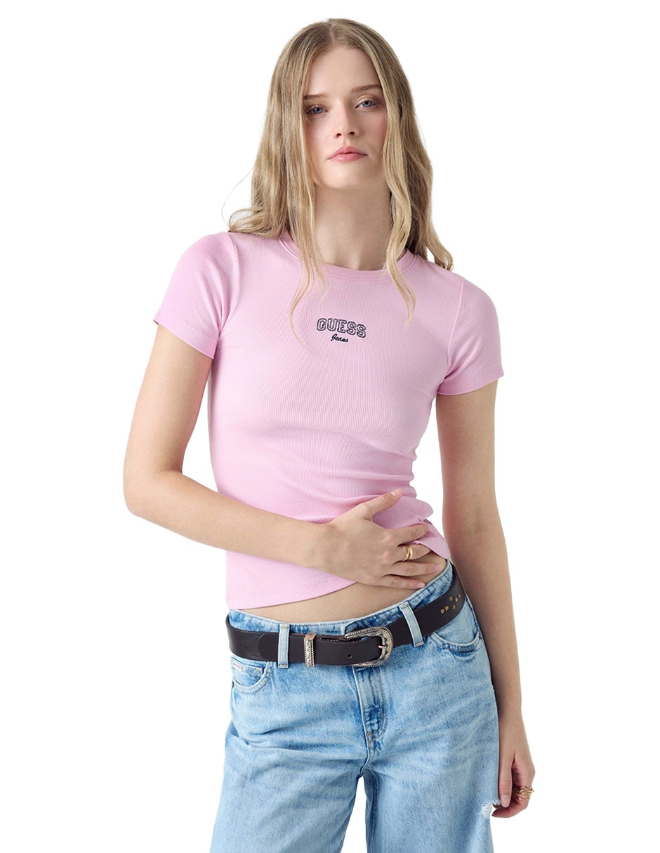 Playera manga corta guess jeans logo cuello redondo para mujer