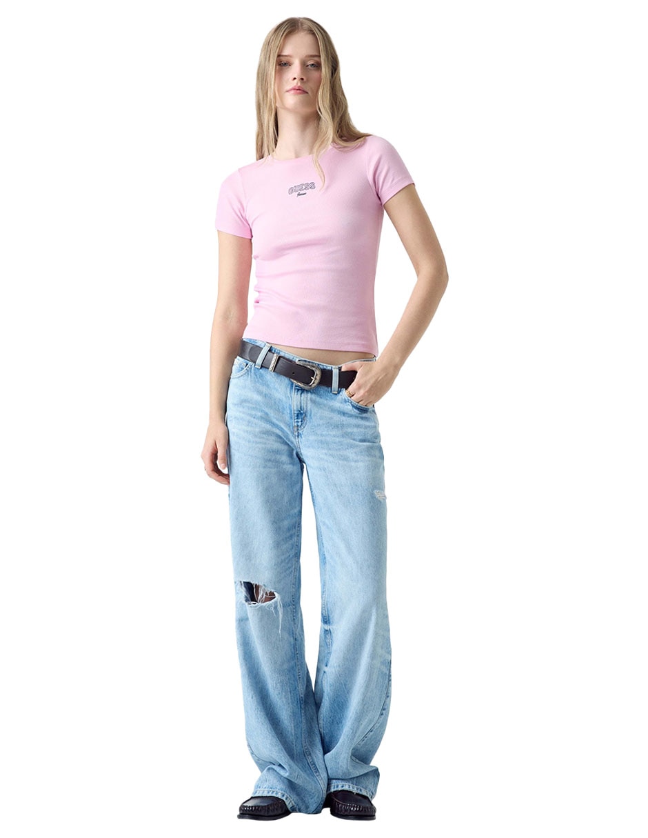 Playera manga corta guess jeans logo cuello redondo para mujer