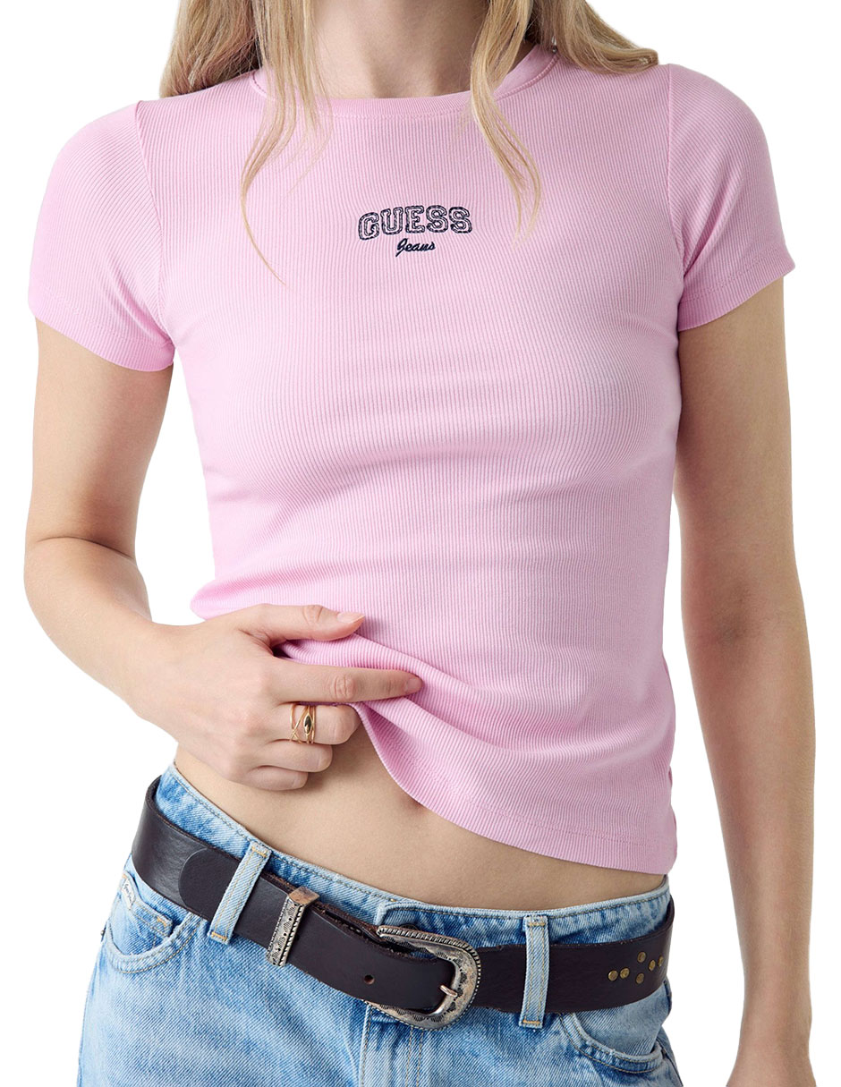 Playera manga corta guess jeans logo cuello redondo para mujer