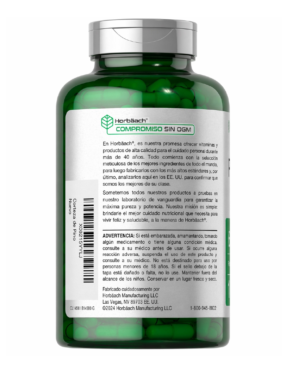 Corteza de pino 6000mg antioxidante natural americano Horbaach con extracto de corteza de pino de 180 caps