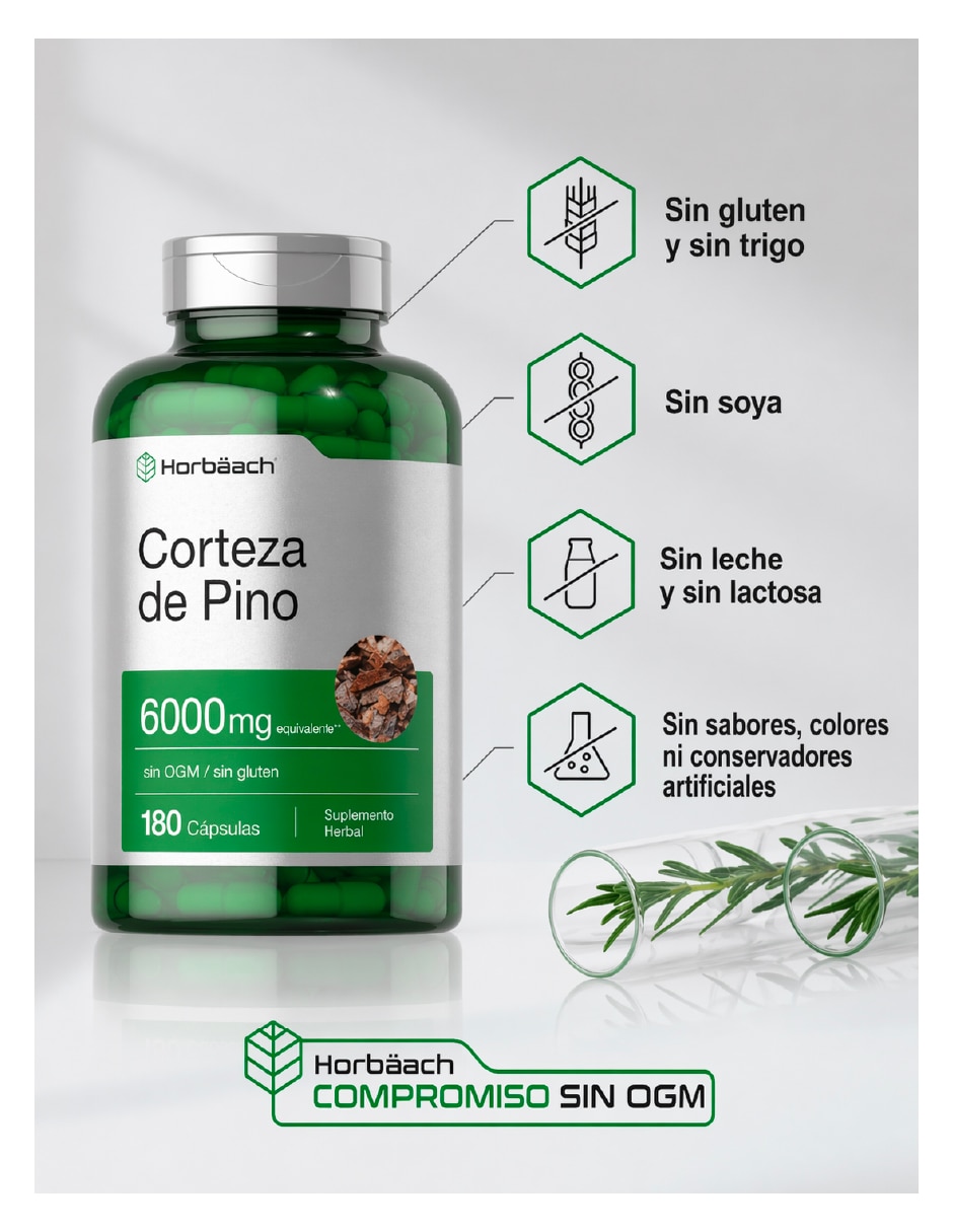 Corteza de pino 6000mg antioxidante natural americano Horbaach con extracto de corteza de pino de 180 caps