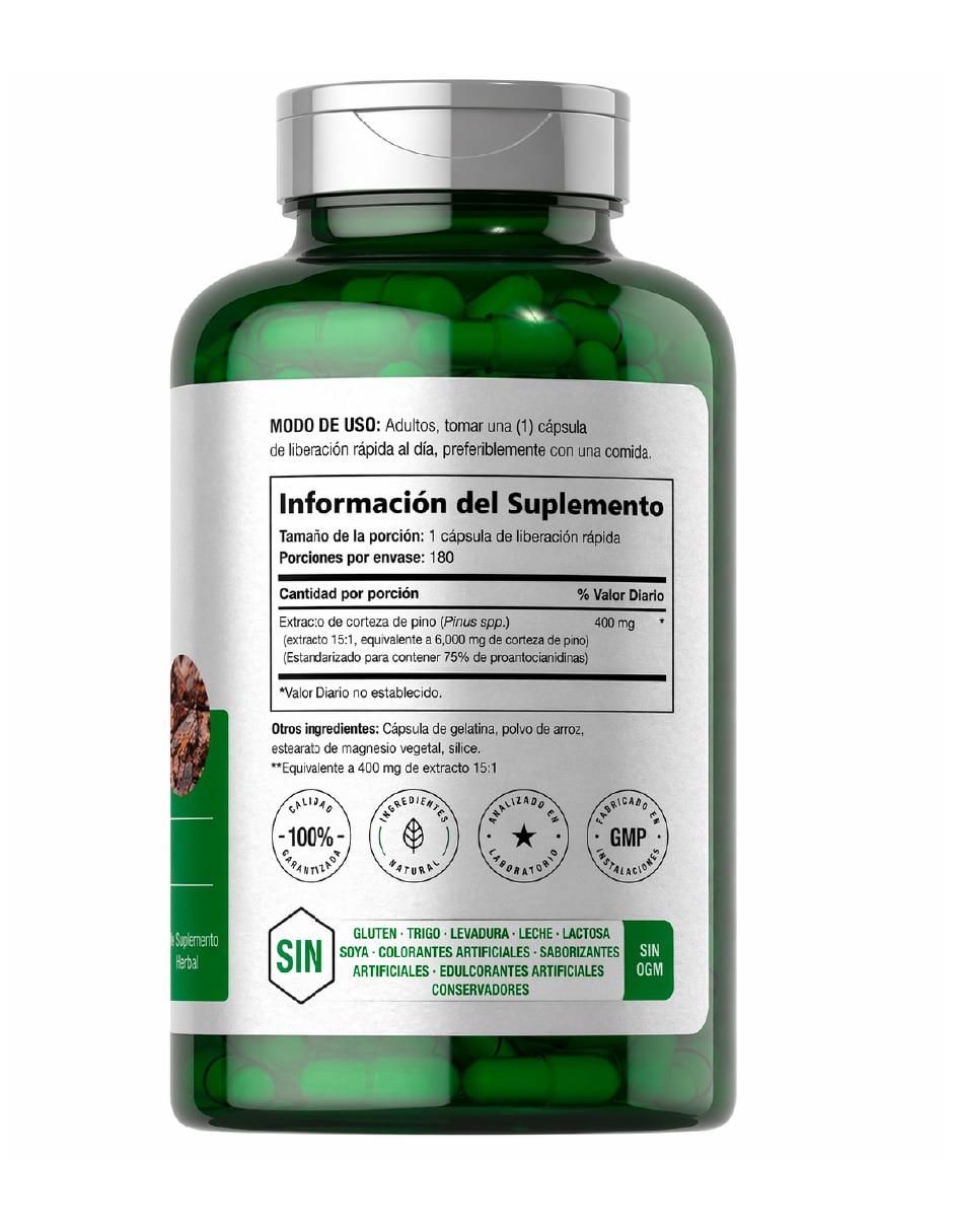 Corteza de pino 6000mg antioxidante natural americano Horbaach con extracto de corteza de pino de 180 caps