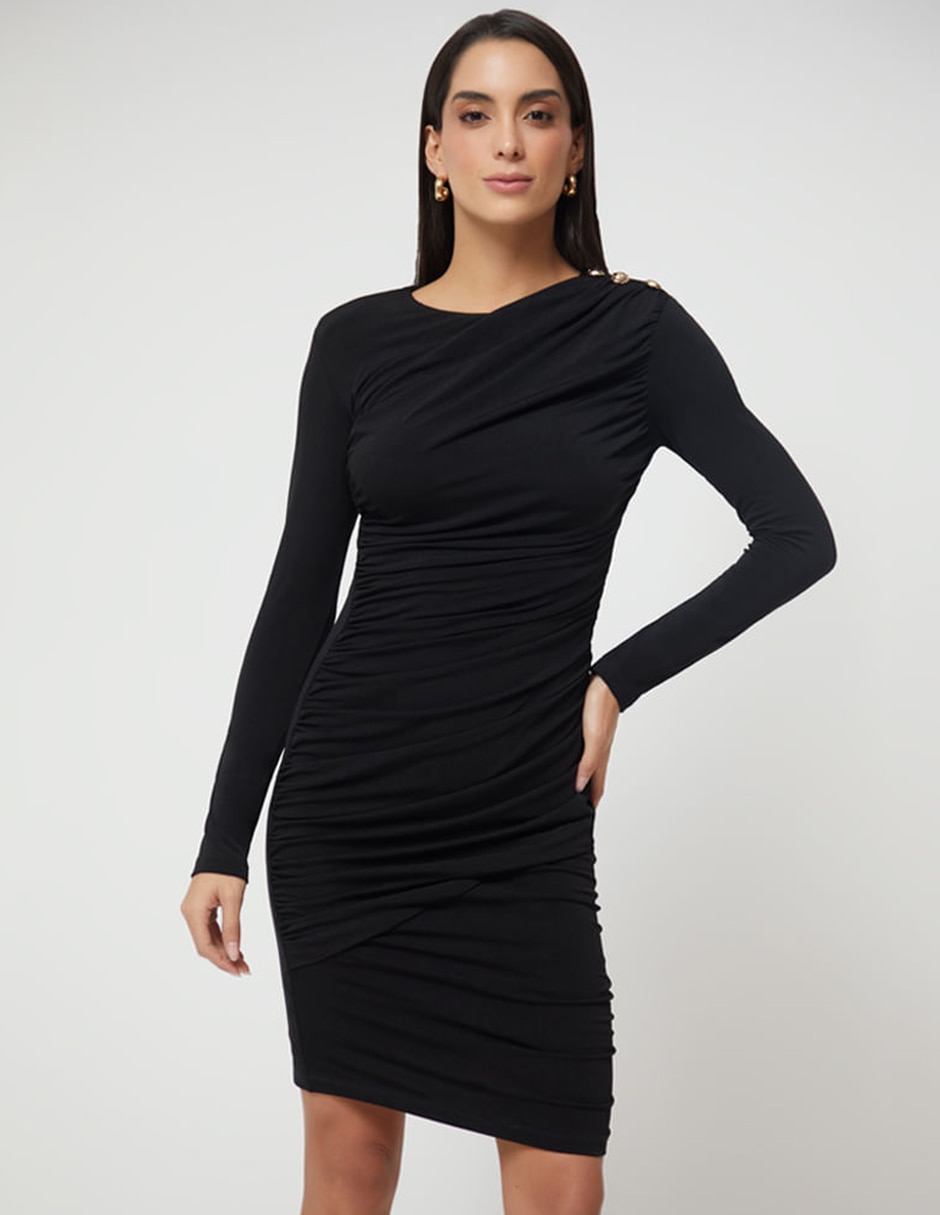 Vestido drapeado arriba de la rodilla cocktail Studio F para mujer