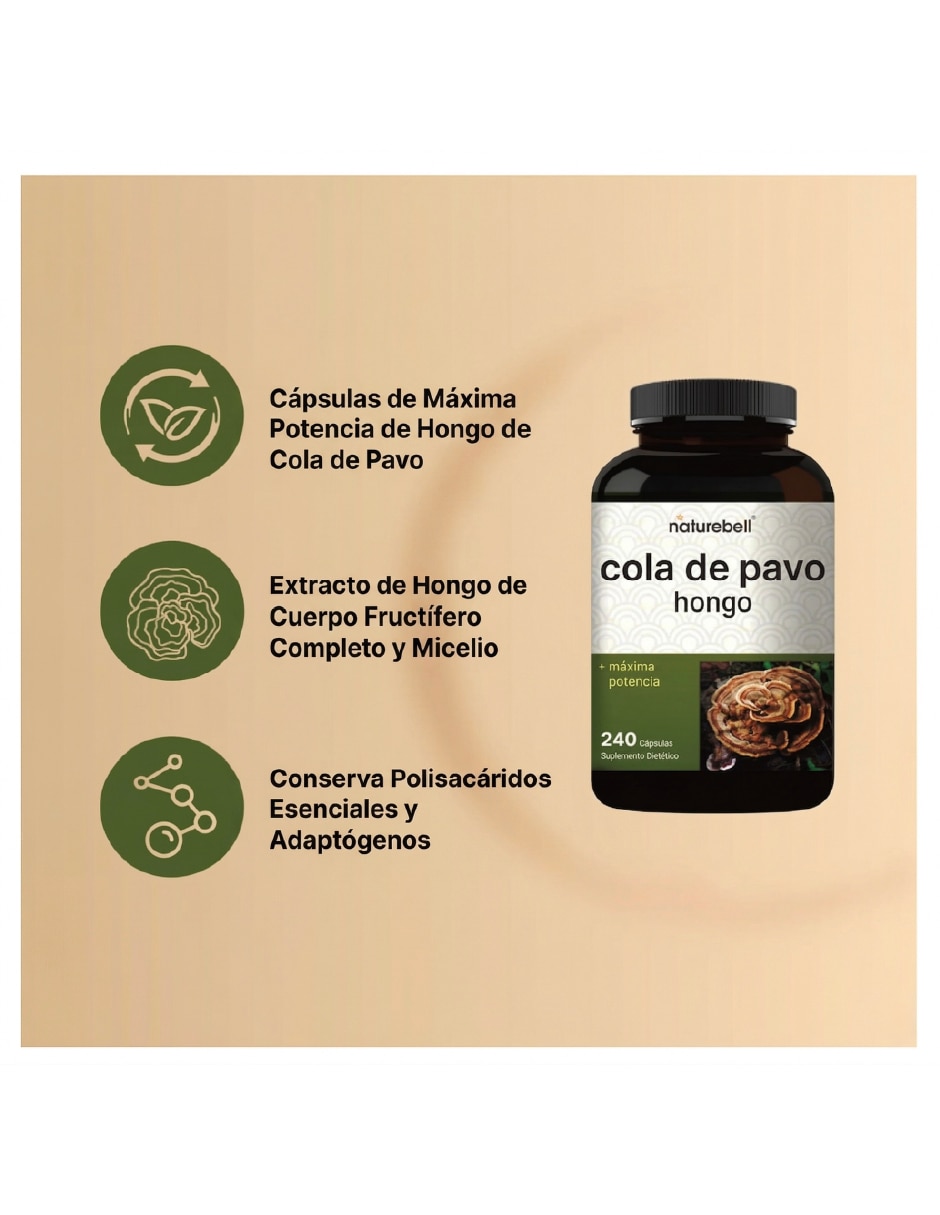 Hongo cola de pavo soporte natural para sistema inmune Naturebell de 240 caps