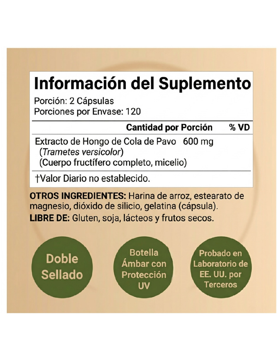 Hongo cola de pavo soporte natural para sistema inmune Naturebell de 240 caps