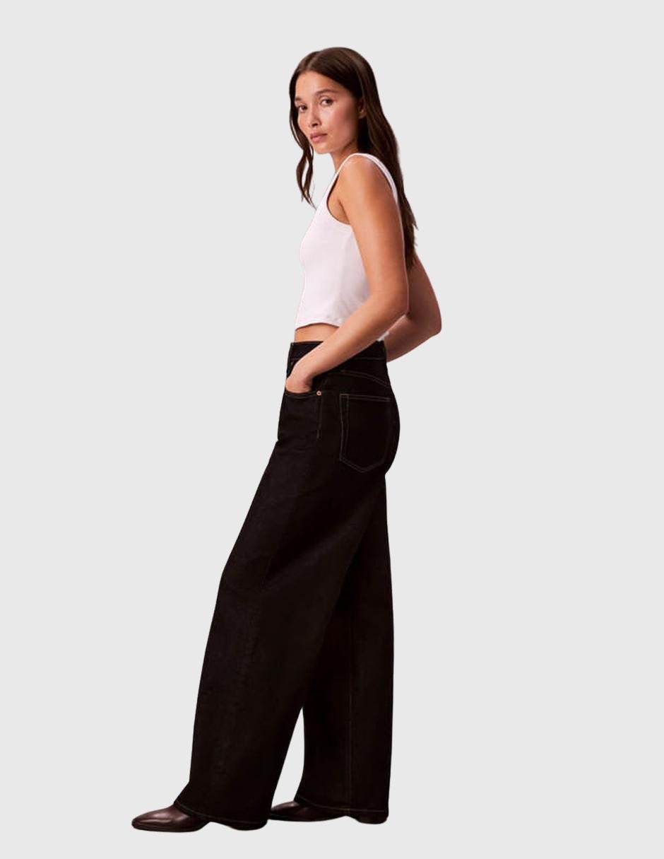 Jeans wide leg Calvin Klein corte a la cintura para mujer