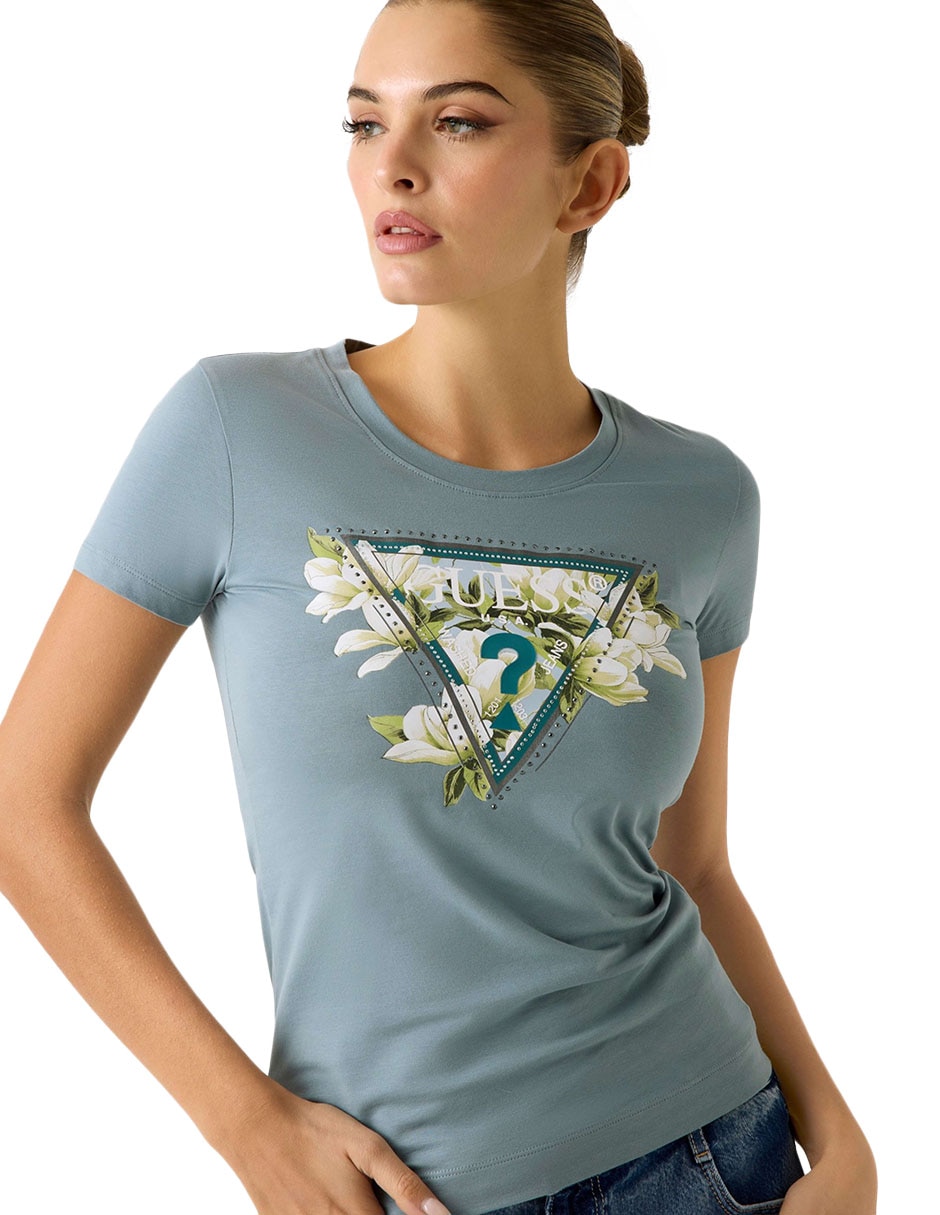 Playera manga corta Guess Camelia cuello redondo para mujer