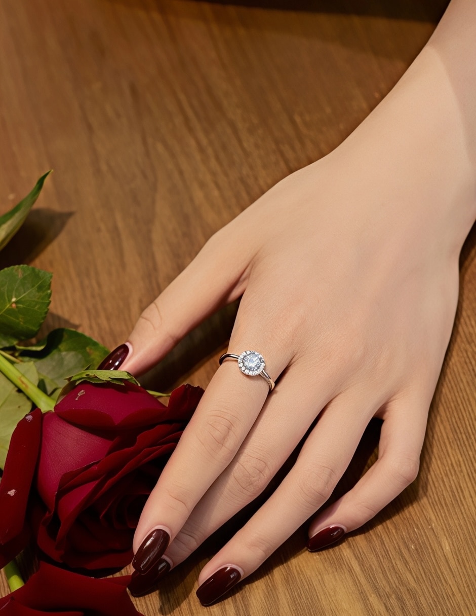Anillo de compromiso de plata p 925 halo zirconia cúbica 4