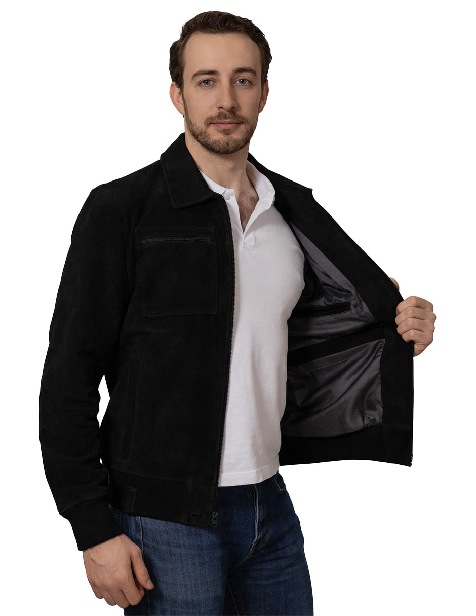 Chamarra casual Perry Ellis de piel con bolsillos para hombre