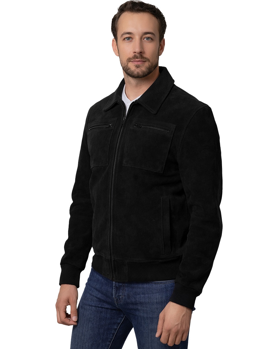 Chamarra casual Perry Ellis de piel con bolsillos para hombre