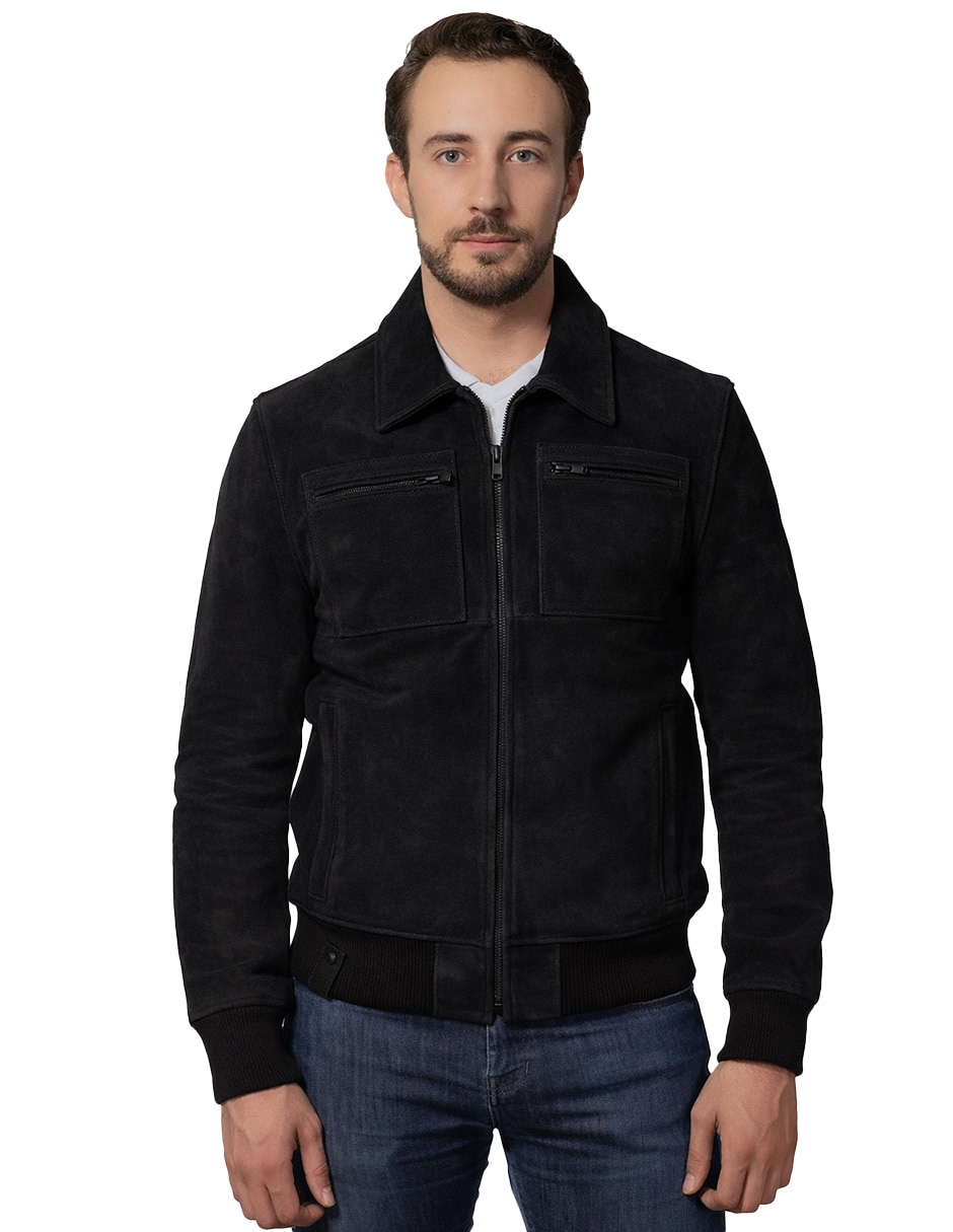 Chamarra casual Perry Ellis de piel con bolsillos para hombre