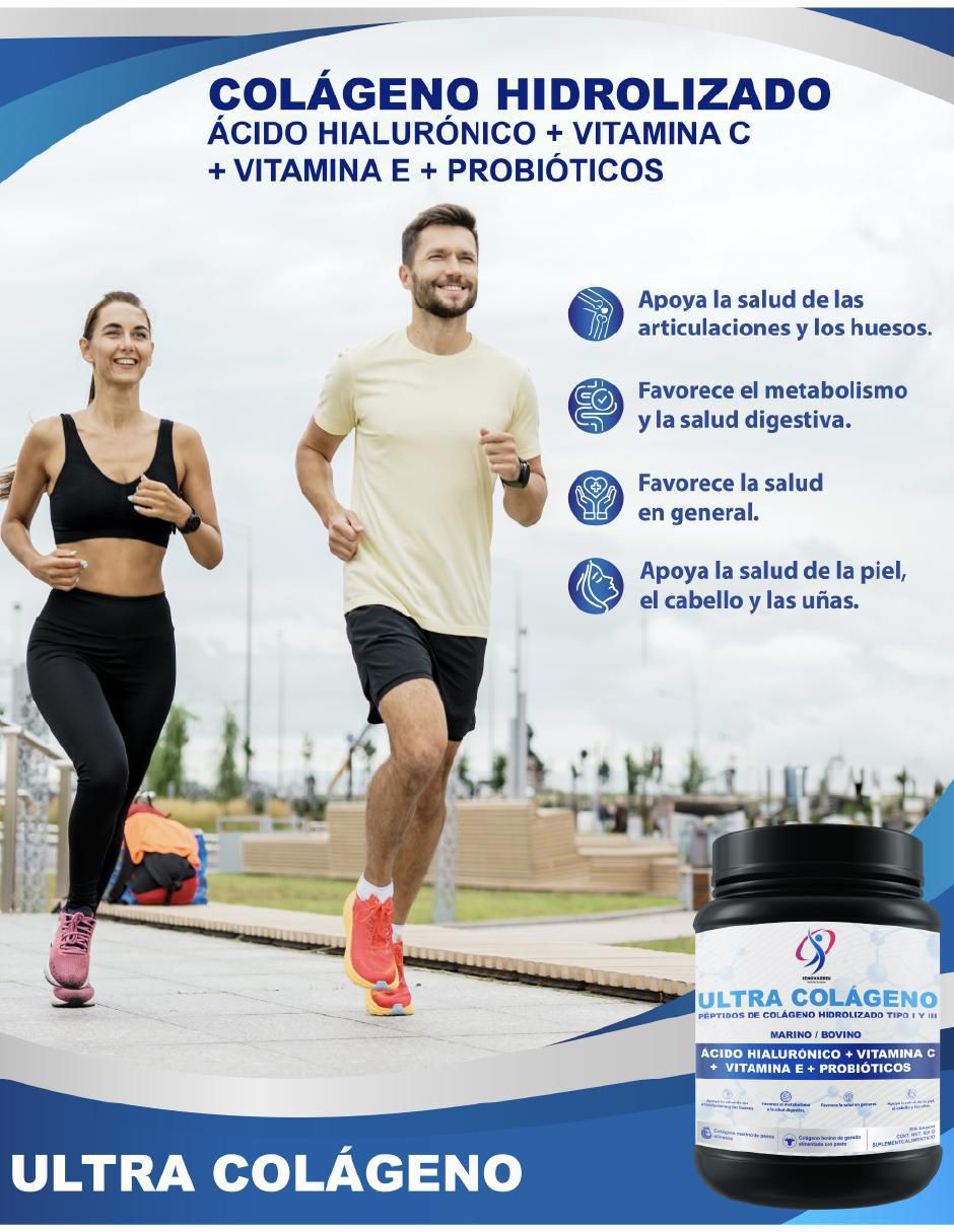 Colágeno hidrolizado ultra colágeno renovagren con colágeno hidrolizado tipo i II y III ácido hialurónico probióticos vitamina c y e de 500 g
