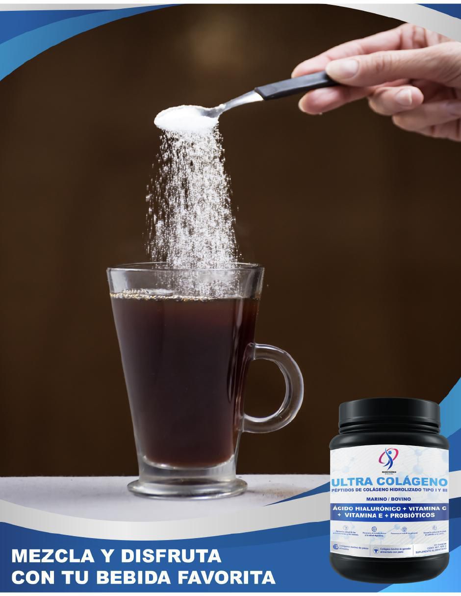 Colágeno hidrolizado ultra colágeno renovagren con colágeno hidrolizado tipo i II y III ácido hialurónico probióticos vitamina c y e de 500 g