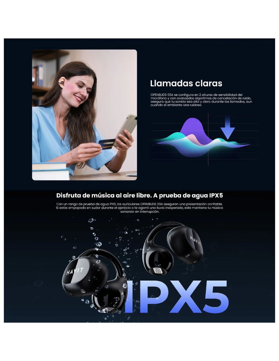 Audífonos on-ear havit havit openbuds 03a ows916 lite audífonos open ear ipx5 inalámbrica con sí