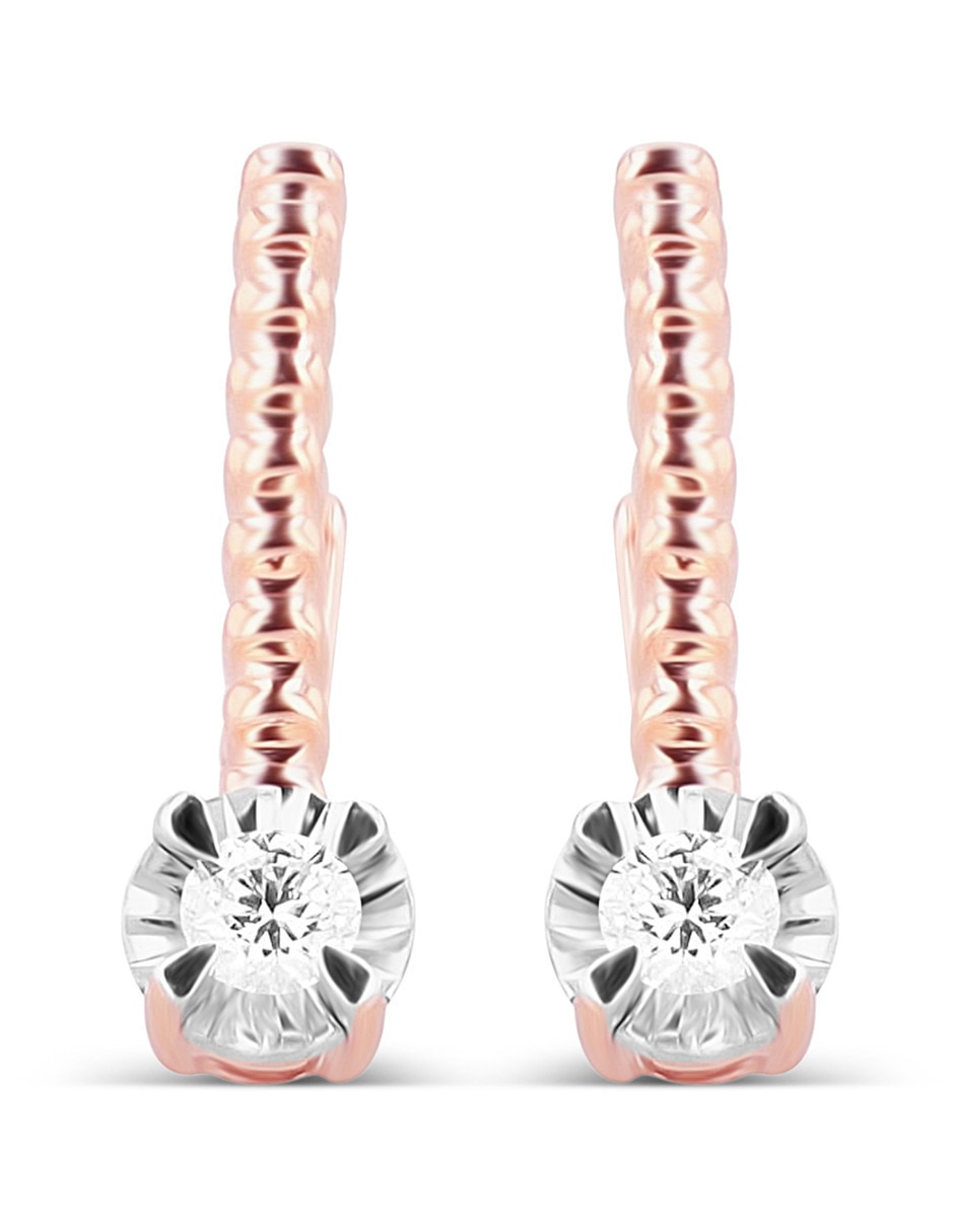 Aretes cortos de oro rosa 14 k con acabado brillante diamante