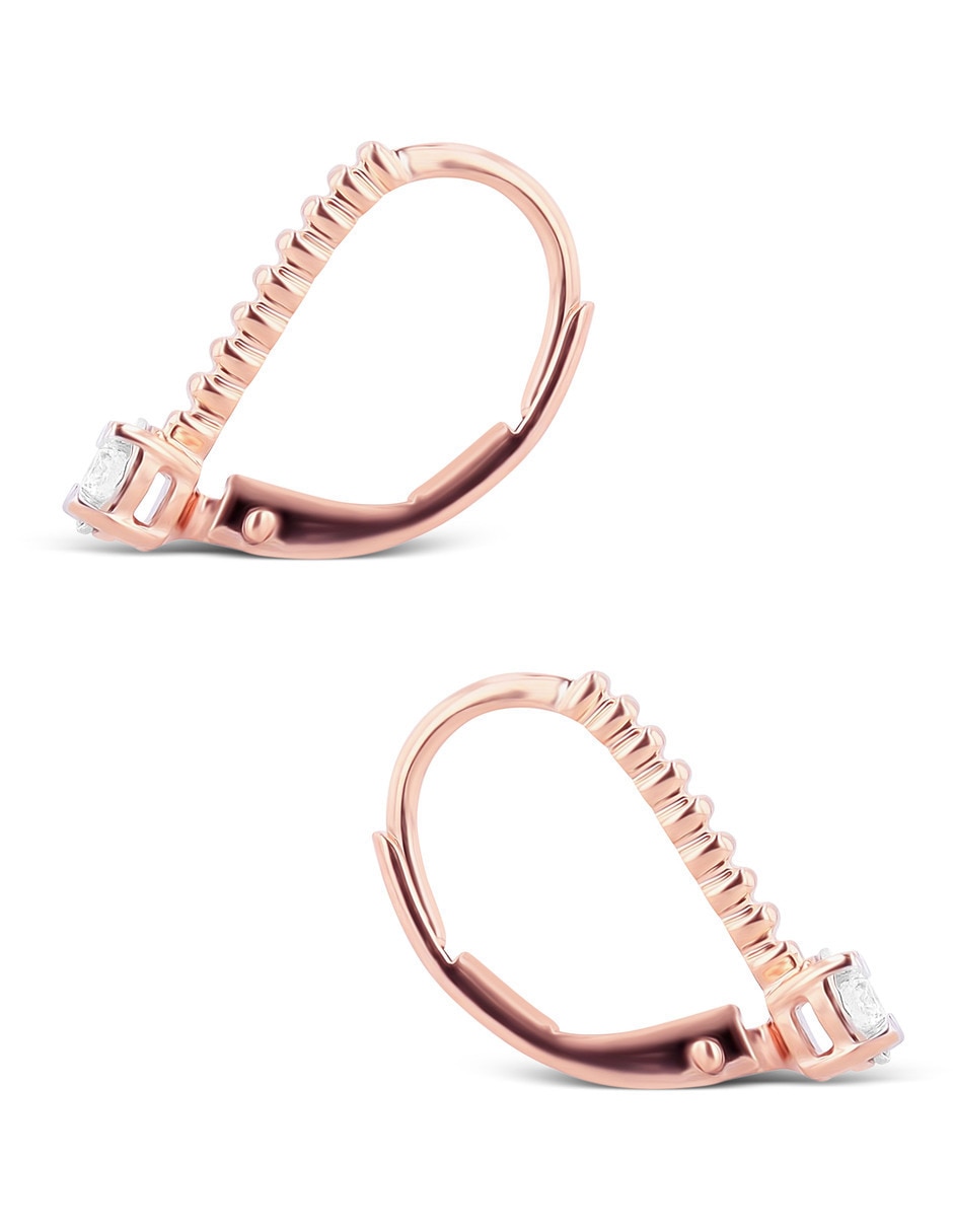 Aretes cortos de oro rosa 14 k con acabado brillante diamante 4