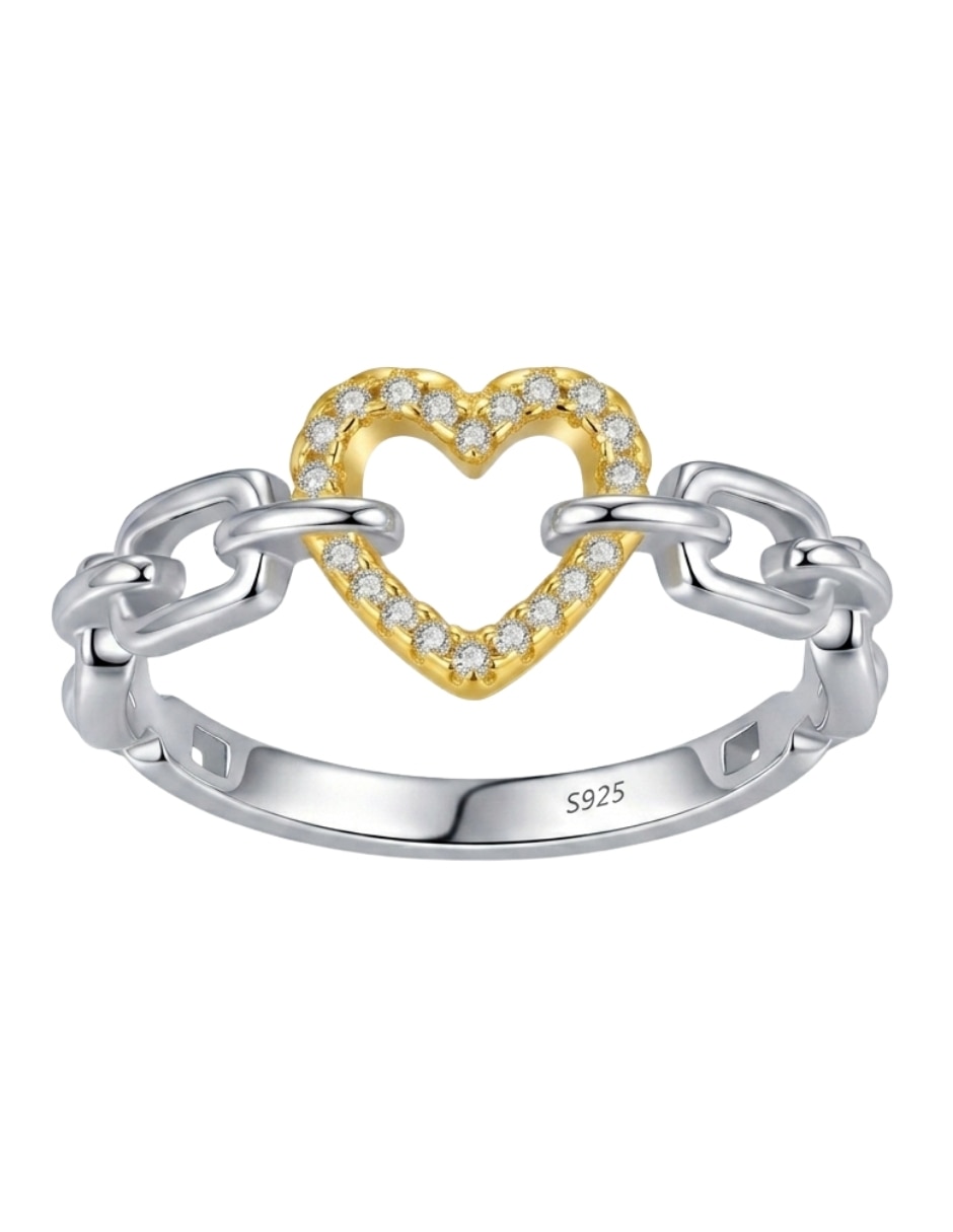 Anillo multi gemas de corazón brillo p 925 de plata zirconia cœbica baño de oro