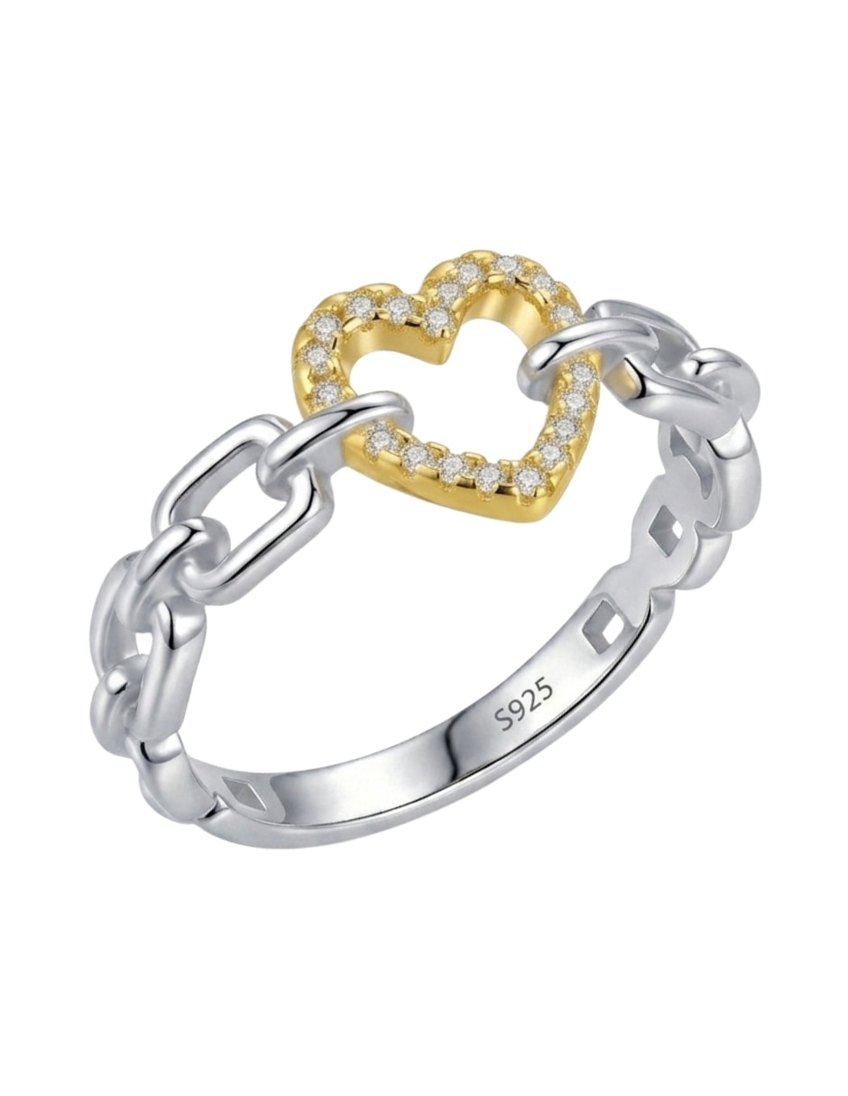 Anillo multi gemas de corazón aretize brillo p 925 de plata zirconia cúbica baño de oro