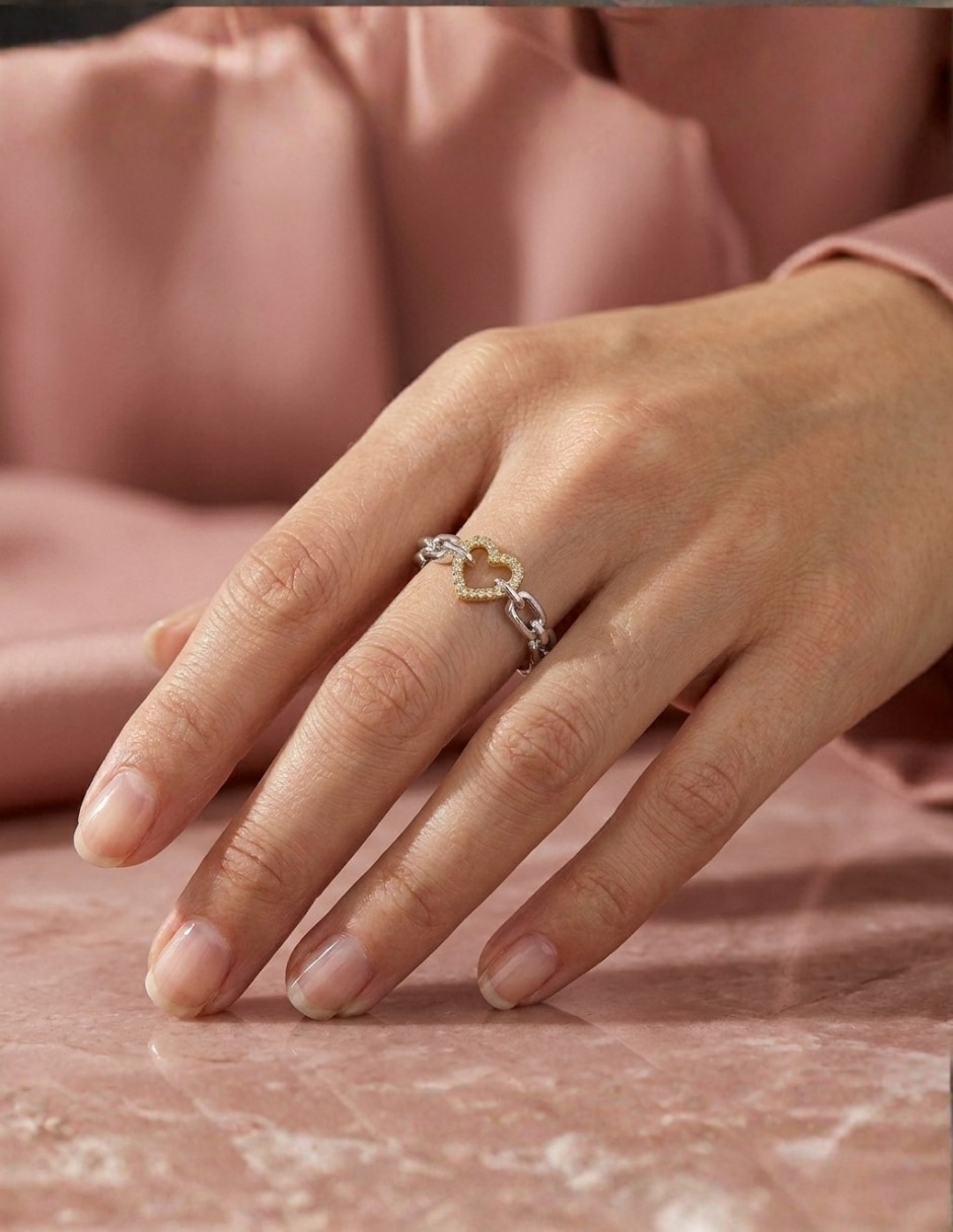 Anillo multi gemas de corazón aretize brillo p 925 de plata zirconia cúbica baño de oro