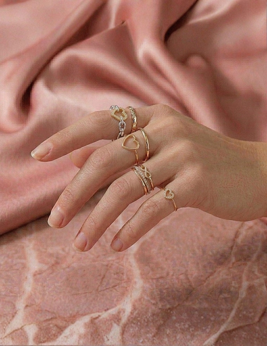 Anillo multi gemas de corazón aretize brillo p 925 de plata zirconia cúbica baño de oro