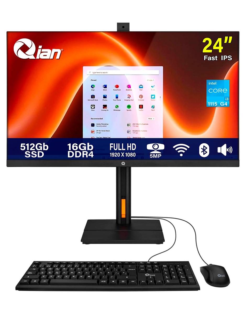 QIAN Computadora all in one qian all in one helios 24 qzi-243t15-mk 23.8 pulgadas full hd intel core i3 intel uhd 16 gb ram 512 gb SSD