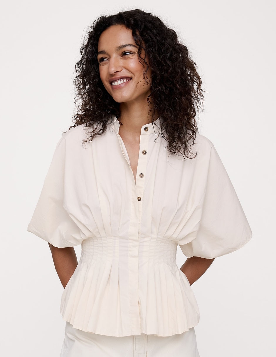 Blusa peplum manga al codo para mujer