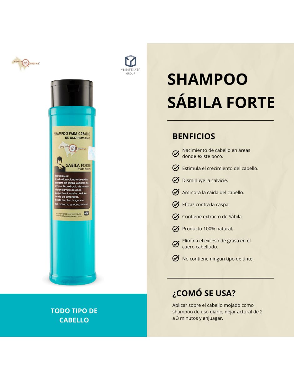 Shampoo anticaída para cabello todo tipo sábila forte yeguada la reserva crecimiento de cabello