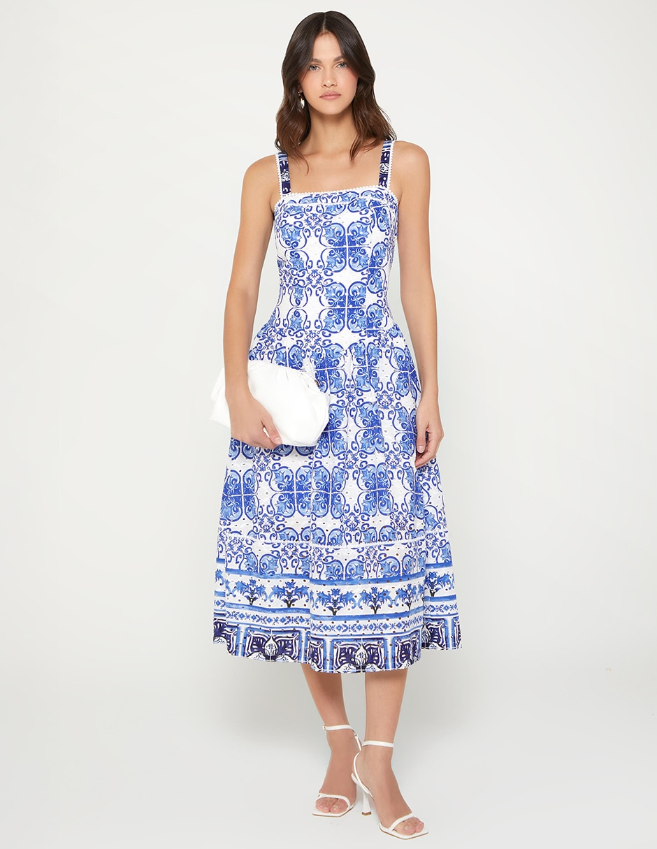 Vestido midi fiesta studio f lujo mediterraneo para mujer