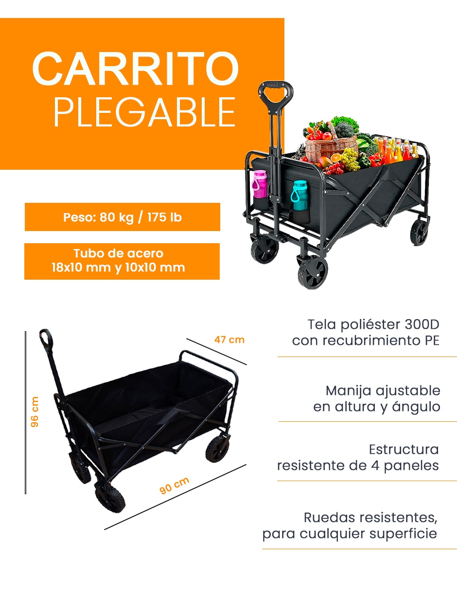 Carrito vagón plegable importadora la merced con capacidad de 80 kg