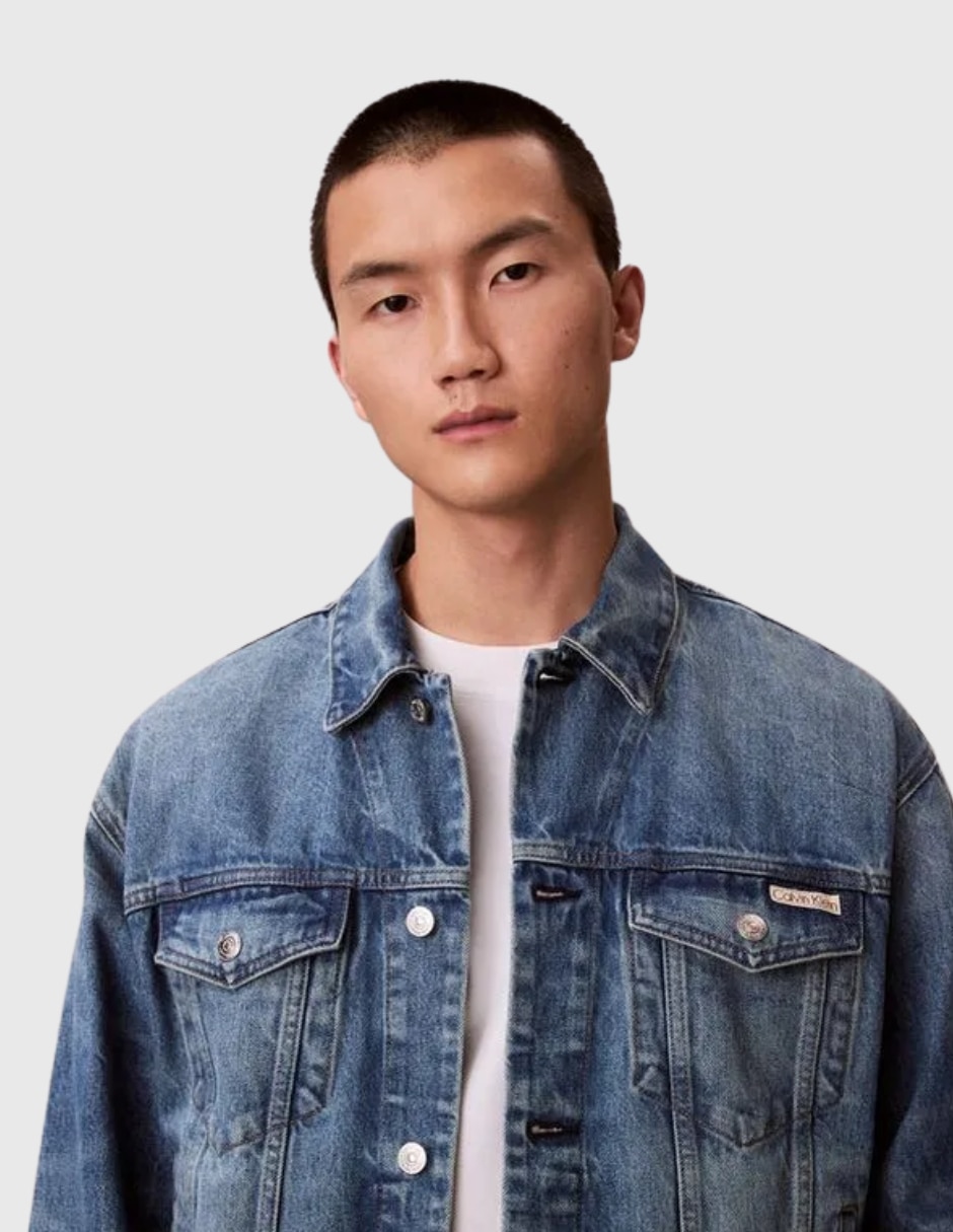 Chamarra denim calvin klein de algodón con bolsillos para hombre