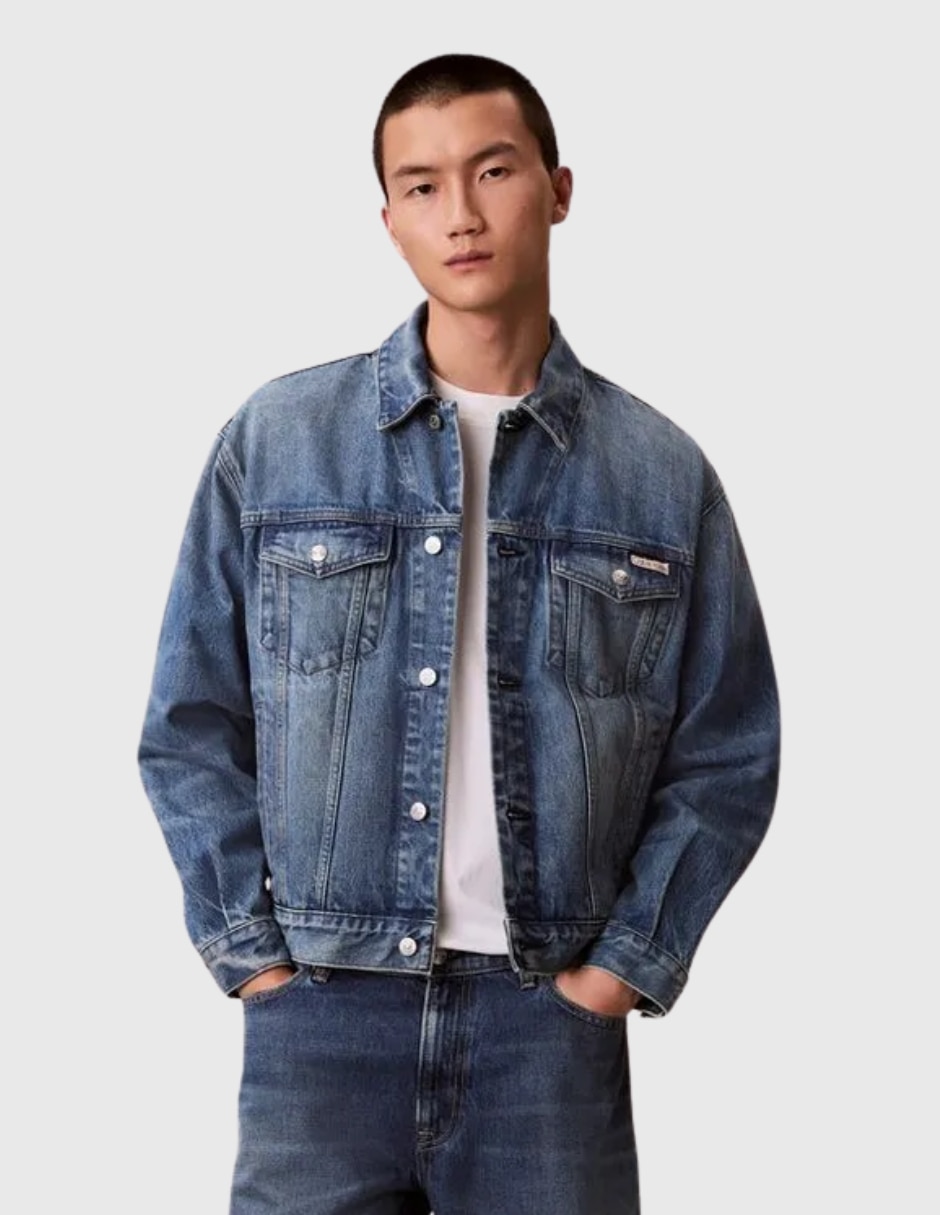 Chamarra denim calvin klein de algodón con bolsillos para hombre