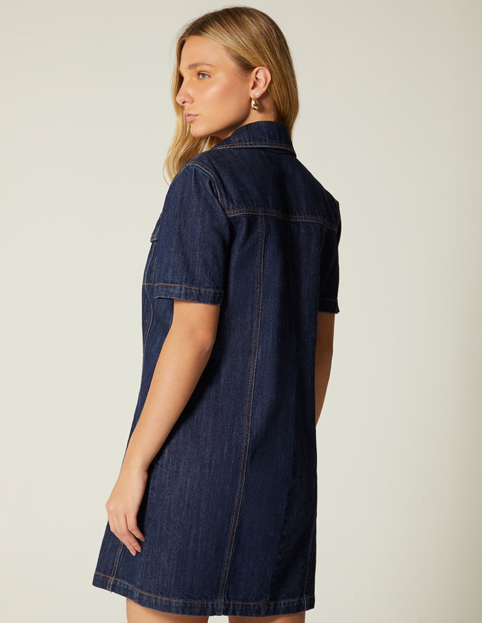 Vestido camisero corto casual denim luxury chain para mujer 2